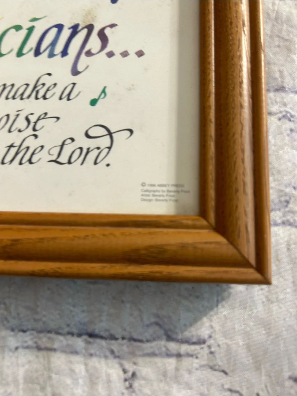 ABBEY PRESS VTG (1996)FRAMED PRINT CALLIGRAPHY BLESSED ARE THE MUSICIANS